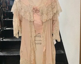 1920s Silk and Lace Dressing Gown Lingerie Robe