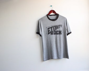 ETERNITY ROCK TSHIRT // 80s vintage ringer t shirt | grey t shirt | soft shirt | thin shirt | ringer t shirt | 80s shirt | fading design