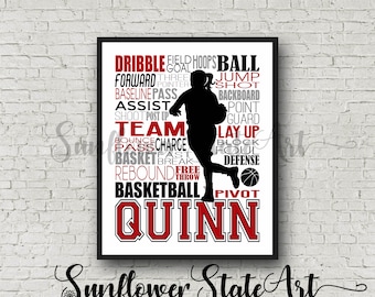 Basksetball Typography, Girls Personalized Basketball Poster, Girl's Basketball, Basketball Team Gift, Basketball Print, Basketball Wall Art