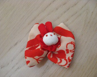 Rabbit doll broach,silk kimono fabric