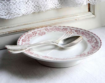 French antique pink transferware ironstone cake stand