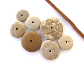 Rock Donut Beads Drilled Stone Spacers Beach Stone Beads Mediterranean Natural Stone Beads Diy Jewelry Pairs OATMEAL WHEELS 17-30 mm
