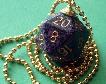 D20 Dice Pendant - Hurricane - Purple Geek Gamer DnD Role Playing RPG