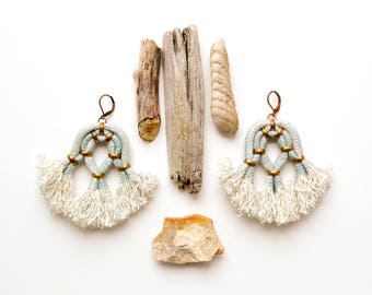 Tassel Earrings, Seafoam Earrings, Large Earrings, Statement Earrings, Boho Earrings, Abstract Earrings, Rope Earrings, Fringe Earrings