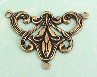 Art Nouveau Connector Antique Gold Trinity Brass AG49