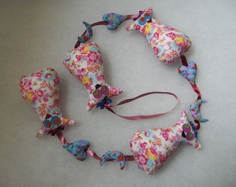 Garland pink Scarlett OWL blue hearts