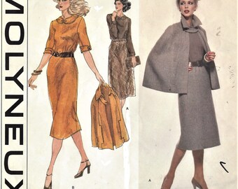 1970s Molyneux Womens Straight Dress and Hip Length Cape Vogue Sewing Pattern 1733 Size 14 Bust 36 UnCut Vogue Paris Original Patterns