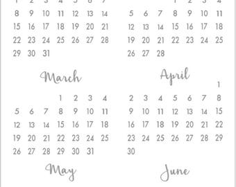 2018 Calendar Sticker Sheet