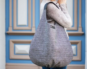 hobo bag, shoulder bag, canvas leather bag, tote bag, beige hobo bag, zipper bag, slouch bag, big bag, boho bag, hippie bag, brown hobo bag