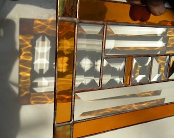 stained glass window panel with amber gold beveld glass