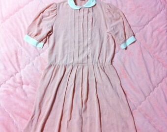 Vintage Pink Peter Pan Collar Dress, Vintage Pastel Pink Dress, Pink Mod Dress, Vintage Light Pink Dress, Pastel Pink Vintage Mod Dress