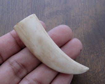 Large Antique look Hand Carved tusk , Double sided, Jewelry making Supplies S7286