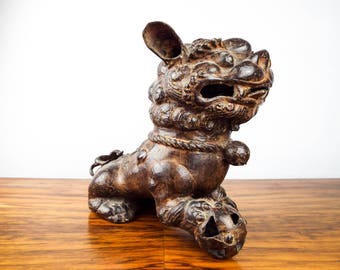 Vintage Chinese Metal Foo Dog Statue Asian Figurine Figure Doorstop Bookend