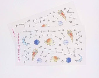 Space Doodle Mini Watercolor Stickers