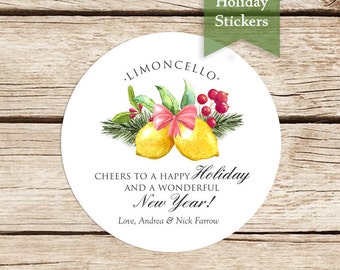 Limoncello Holiday Stickers, Custom Holiday Stickers, Christmas in July, Limoncello Labels, Merry Christmas Stickers, Limoncello Stickers