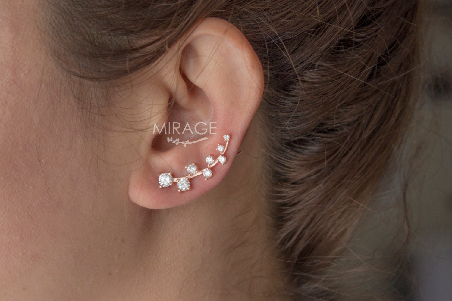 Romantic Ear Climber Sterling Silver with Cubic Zirconia