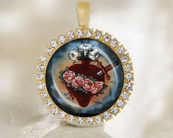 Mary Immaculate Heart Christian Catholic Gold Tone Medal