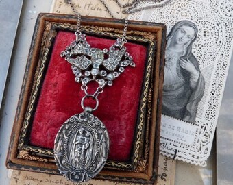 Antique Georgian Victorian Paste Dove & French Virgin Mary Reliquary Necklace, The Dove Keeper, by RusticGypsyCreations
