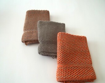 Dishcloths Knit in Cotton, Taupe, Calfskin/Orange/Sidewalk and Calfskin/Taupe, Dish cloth, Washcloth, Wash Cloth,