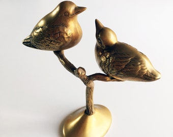 Vintage Brass Birds on a Branch Statue / Figurine