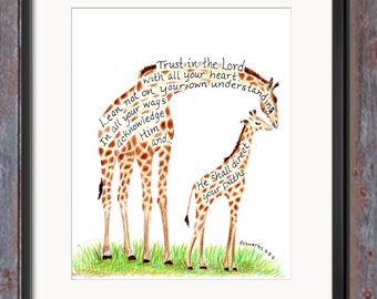 Inspirational art print Giraffe and Baby