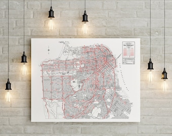 San Francisco California Map, Fine Art Print, Premium Canvas Gallery Wrap