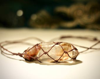 Amphibole Quartz Crystal Hemp Wrapped Necklace
