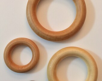 Birch Wood Teething Rings - 3", 2.2", 2.5", 1.75" - Conditioned with T-Balm (Organic Olive or Coconut Oil and Beeswax) - DIY Wood Teething