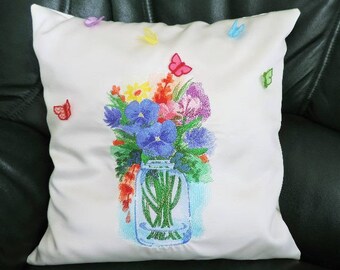 embroidered Cushion cover 40cm x40cm 3D butterflies
