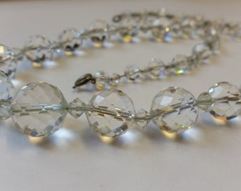 Heavy Vintage Glass Crystal Necklace on Chain