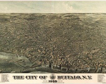 1880 Howard's Map of Buffalo NY 3-D Poster Historic Detailed 24x36