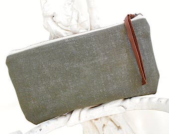 Waxed military canvas utility pouch, tool, iPhone case - eco vintage fabrics