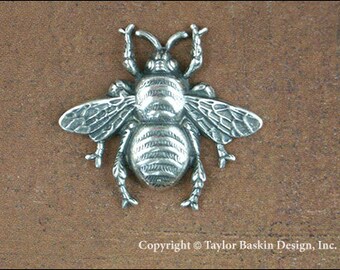 Antiqued Sterling Silver Plated Bumble Bees (item 7004-large AS) - 2 Pieces