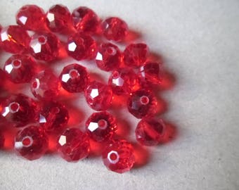 x 10 Red 8 mm faceted round Crystal beads