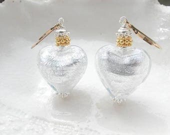 Large Murano Glass Heart Earrings