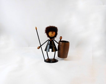 SALE Vintage Danish Barware Hans Bolling/ Jacob Jensen Style Mid Century Modern Teak Wood Metal Figurine