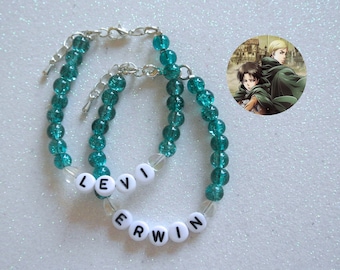 Erwin & Levi OTP Bracelet Set - Attack On Titan Shingeki No Kyojin AOT SNK Eruri Erwin Smith Levi Ackerman Anime Manga Survey Corps