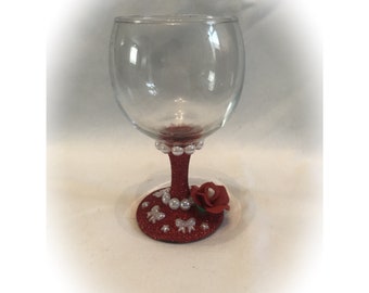 Small Red Rose Glitter Wine Glass