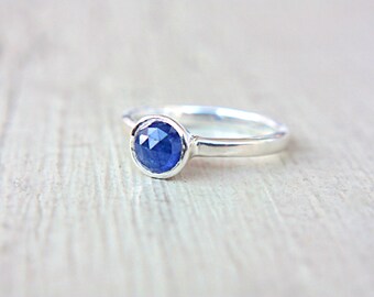 Blue Sapphire Ring Blue Rose Cut Sapphire Engagement Ring Natural Sapphire Ring Sterling Silver Promise September Birthstone In Your Size