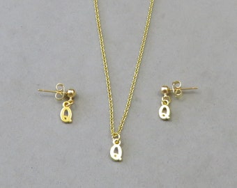 Tiny Initial Q Necklace and Earring Set - Gold or Silver Plated