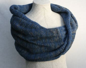 Chunky Knit Shawl Blue Jeans infinity shawl knit throw knit throw blanket machine knit marled yarn shawl wrap ready to ship gift Latvia knit