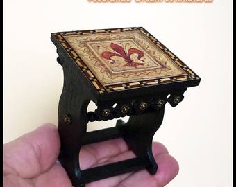 Miniature table Medieval, Tudor, 1/12 scale dollhouse. Gothic, Medieval, Tudor dollhouse furniture. Exclusive design. Unique piece.