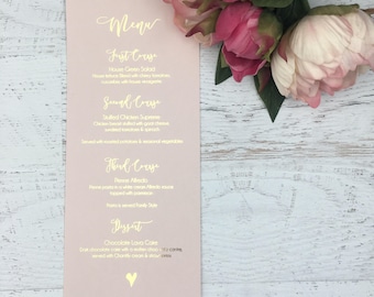 Wedding Menu - Blush Wedding Menu - Wedding Menus - Gold Foil Wedding Menu - Blush and Gold Wedding - Physical Menu - Wedding Reception