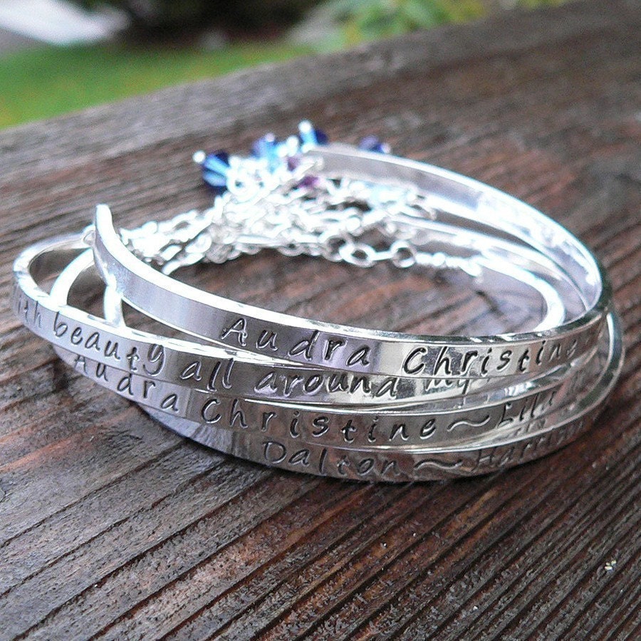 Birth Designs Stamped Sterling Silver Cuff Mothers Bracelet