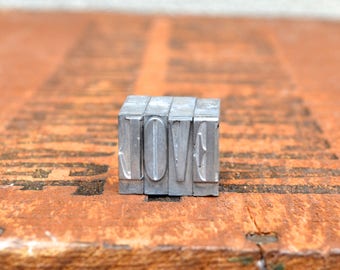 LOVE - Vintage letterpress metal type - Valentine's day gift - wedding, anniversary, love, girlfriend, boyfriend, industrial TS1030
