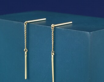 14K Solid Gold Tiny Threader Earrings, 14K Short Threader Earrings, 14K Ear Threads, very dainty earrings, delicate earrings
