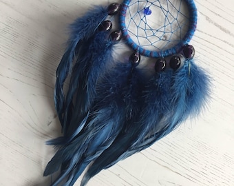 Denim Blue Dreamcatcher - blue dream catcher, small dreamcatcher, small dream catcher, car dreamcatcher, car dream catcher, native american