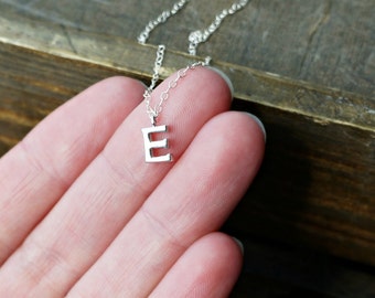 Silver Initial Necklace / Tiny Letter Pendant on a Sterling Silver Chain ... choose your Capital Letter