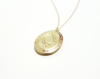 Gold Locket Necklace, Long Gold Filled Necklace, Oval Floral Locket, Keepsake Jewelry, Dainty Necklace, Delicate Necklace, Gift for Women