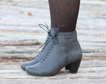 Black Leather Boots, Ankle Boots, Leather Booties, Black Boots, Winter Shoes, Black Shoes, Stonewash, Lace Boots , Free Shipping